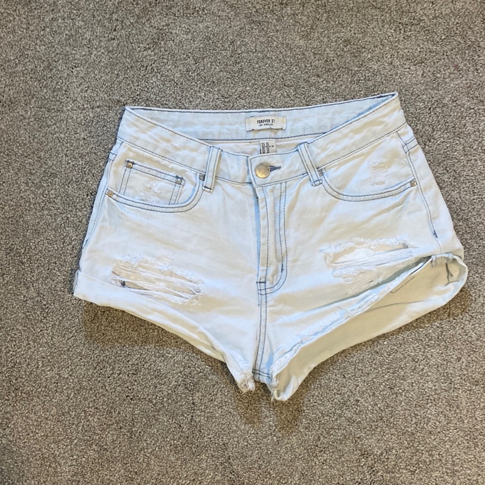 Light Wash Ripped Jean Shorts